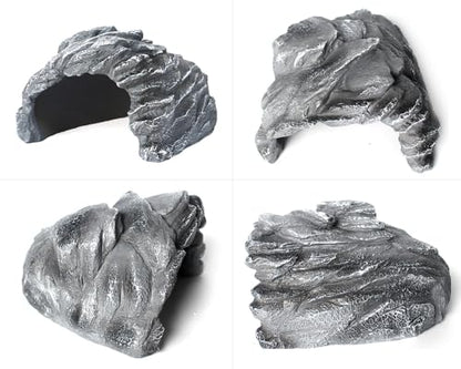 Rock Cave Habitat Hidden for Reptile and Amphibians.Terrarium & Aquarium Decor, Reptile hideout Hide Cave, Perfect for Bearded Dragons,Lizards,Snakes,Turtles,Geckos,Tortoises,Small Animals -Large Size - style: StyleB-Gery(Large Size)