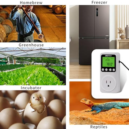 Timer Thermostat, Day-Night Temperature Controller, Clock Function, ℃/℉ Plug-in Outlet Timer Thermostat with LCD Screen Backlight Function 110V 15A