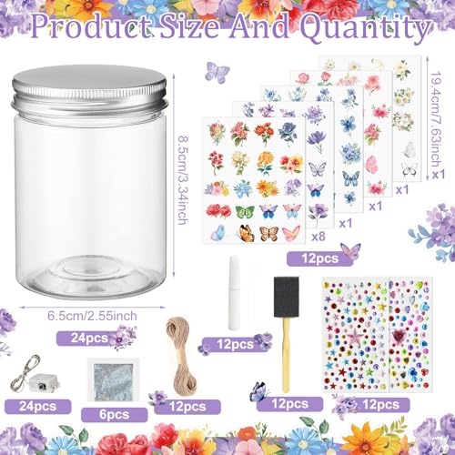 Cinrobiye 24 Set Mason Jar DIY Craft Kit Flower and Butterfly Lanterns with LED Lights Spring Table Centerpiece Decorations Wedding Baby Shower Party Supplies