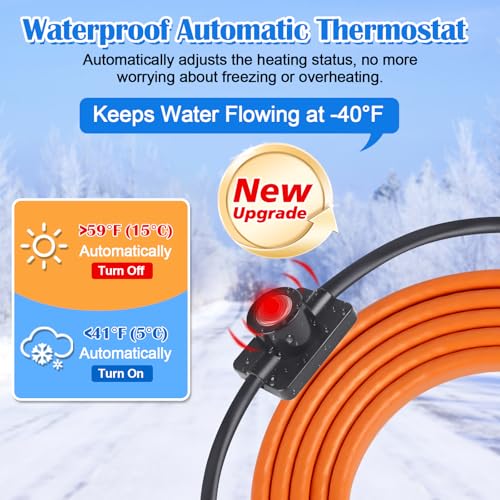 Pipe Heat Tape with Thermostat, 12ft Heat Tape for Water Pipes, Heating Tape for Water Pipes or Hose, Self Regulating Heat Tape Cable, for Metal Plastic Pipes and Roof RV Freeze Protection - style: 12FT with Thermostat