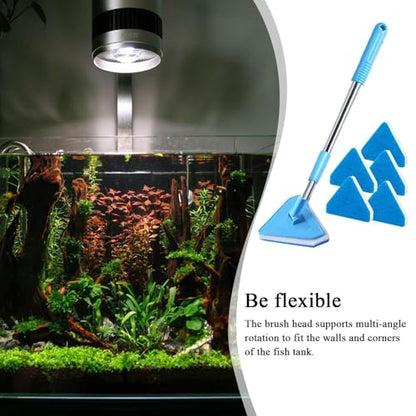 Fish Tank Scrubber - Telescopic Handle Cleaner, Long Reach Algae Scraper for Aquarium Glass, Durable Cleaning Tool for Terrarium Pond and Kitchen Surfaces, Adjustable Handle for Easy Maintenance and D