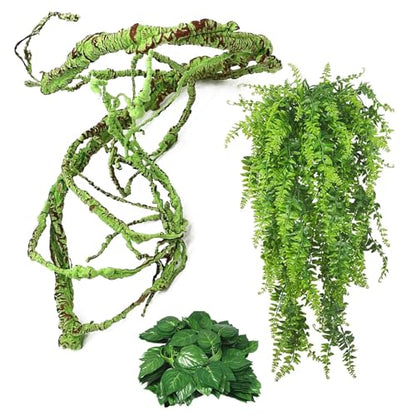 kathson 3 PCS Reptile Vines Plants Flexible Bendable Jungle Climbing Vine Terrarium Plastic Plant Leaves Pet Tank Habitat Decor for Bearded Dragons Lizards Geckos Snakes Frogs and More Reptiles - size: 3 PCS