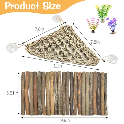 BNOSDM Reptile Wood Hideout Bridge Flexible Hammock 3PCS Reptile Habitat Accessory Set Bearded Dragan Tank Accessaries for Lizard Turtle Hermit Crabs Ball Python Gecko