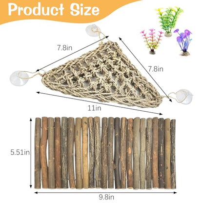 BNOSDM Reptile Wood Hideout Bridge Flexible Hammock 3PCS Reptile Habitat Accessory Set Bearded Dragan Tank Accessaries for Lizard Turtle Hermit Crabs Ball Python Gecko