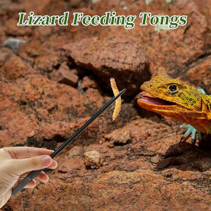 Reptile Feeding Tongs, Stainless Steel Lizard Feeding Tongs, Aquarium Straight Feeding Tweezers for Reptiles with Rubber Tip, Terrarium Feeding Tong for Gecko, 10.63" Length, Black - size: 10.63"