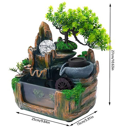 Gdrasuya10 Indoor Fountain, Tabletop Rockery Fountain with LED Lights, Goldfish Waterfall, Durable Resin Material, Ideal for Office, Home, Bedroom - color: Style 7