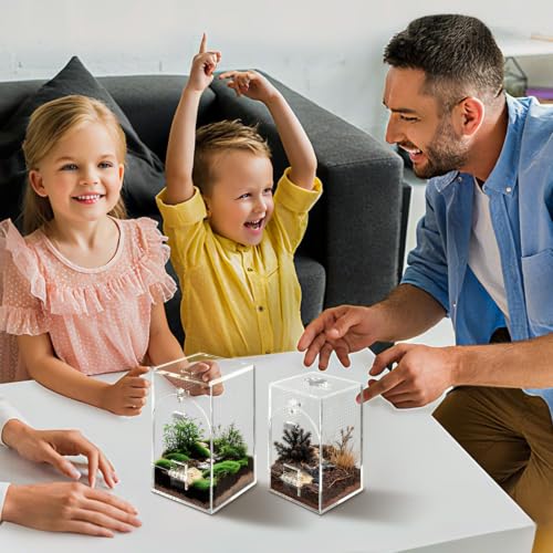 Set of 2 Jumping Spider Enclosure, No Assembly Required | 0.8~1mm Micro-Vent Acrylic Terrarium, Prevents Fruit Flies Escaping, Arboreal Habitat for Praying Mantis and Small Insects - size: 1mm