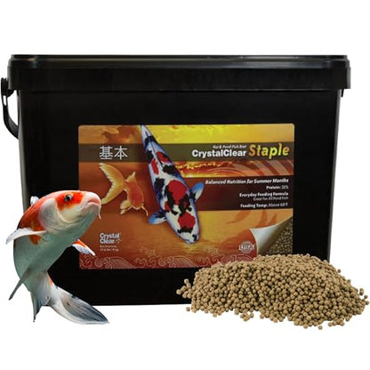 CrystalClear Staple Pond Fish Food for Koi & Goldfish, 17.6 Pound Bucket | Protein packed floating pellets for summer nutrition with easy digestion to support healthy growth and vitality - size: 17.6 Pound (Pack of 1)
