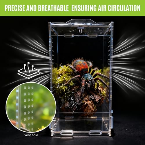 Jumping Spider Enclosure, Front-Opening Acrylic Spider Terrarium，Laser-Cut Biomimetic Ventilation System, Escape-Proof for Feeder Insects