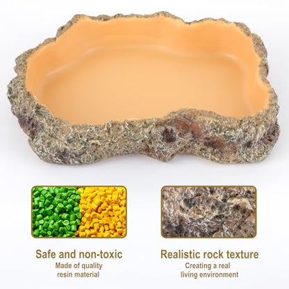Reptile Food Dish, Terrarium Water Bowl, Feeding Bowl for Reptile Amphibian Pets - size: Large