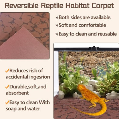 BNOSDM 2 PCS Reptile Carpet Mat Terrarium Liner Bedding Reptile Cage Mat Supplies for Tortoise Lizard Leopard Gecko Snake Chameleon 23.6’’ x 15.7’’ - size: M（2PCS）：23.6 x 15.7 IN