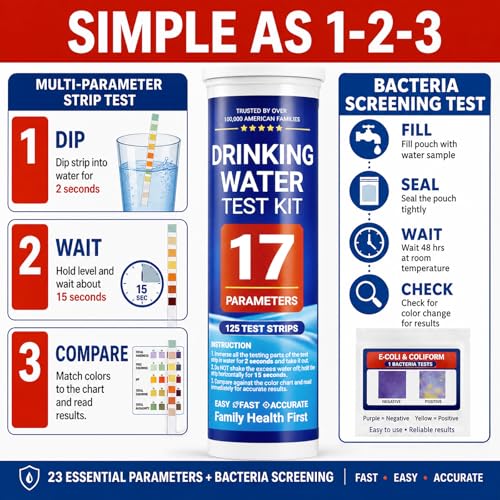 Water Test Kit for Drinking Water, 23-in-1 Water Test Strips for Tap & Well Water, Tests Hardness, Lead, Iron, Copper, Chlorine, Fluoride, pH, Nitrate & More, Fast Home Water Testing, 155 Strips