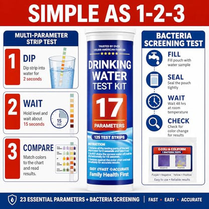 Water Test Kit for Drinking Water, 23-in-1 Water Test Strips for Tap & Well Water, Tests Hardness, Lead, Iron, Copper, Chlorine, Fluoride, pH, Nitrate & More, Fast Home Water Testing, 155 Strips