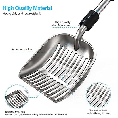 Depets Cat Litter Scoop, Metal Litter Scooper with Deep Shovel, Detachable Long Handle Cat Litter Sifter with Holder, Large Durable Cat Litter Shovel with Foam Pad Grip for Easy Sifting