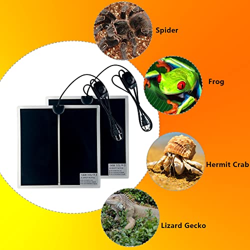 Reptile Heating Mat, 2PCS Reptile Heating Pad with Temperature Adjustment for Reptiles Tortoise Snakes Lizard Gecko Hermit Crab Amphibians - Removable Terrarium Heat Mats(14W, 11x11 inches) - size: 2PCS,14W