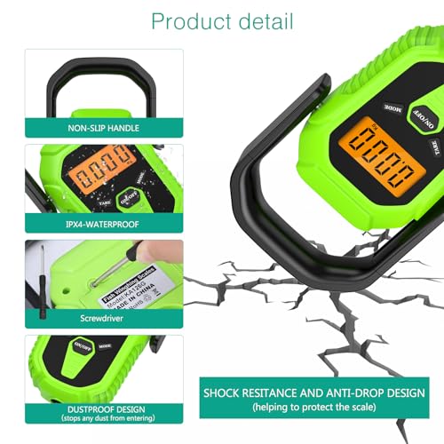 ORIA Digital Fish Scale with Lip Gripper, 110lb/50kg, Batteries Included | Waterproof, 3 Units, LCD Backlit, 38'' Built-in Tape Measure, Non-slip Ergonomic Handle, for Luggage Home Outdoor - color: Green