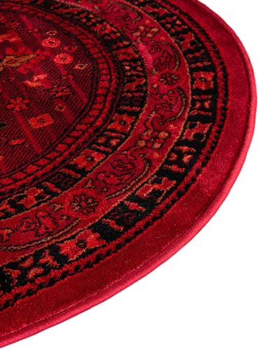 Unique Loom Tekke Collection Area Rug - Sheibani (4' 1" Round Red/Black) - size: 4'1" (Round)