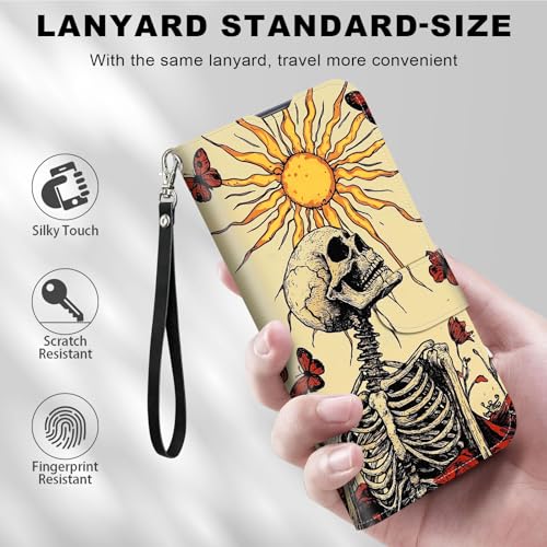 for Cricket Outlast 5G 2024 Wallet case with RFID Blocking Credit Card Holder Kickstand, Folio Flip PU Leather Shockproof Protective Cover for AT&T Motivate Pro 5G, Skeletal Figure - color: Skeletal Figure