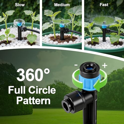 RedChili 35 Pieces Push to Fit Drip Vortex Emitters for 1/4" Drip Irrigation Tubing, Adjustable 360 Degree Vortex Drip Emitters with Stake Full Circle Umbrella Shape Pattern Garden Irrigation Drippers - size: 35P VortexEmitter(Push)