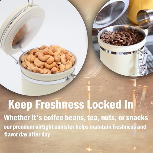 PRINCE G Airtight Coffee Canister, Light-Blocking Stainless Steel Coffee Storage Container with Scoop, 260g Coffee Bean Storage Jar, Beige - color: Beige