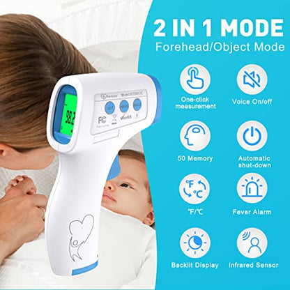 Digital Thermometer for Adults and Kids, No Touch Forehead Thermometer for Baby, 2 in 1 Body Surface Mode Infrared Thermometer with Fever Alarm and Instant Accuracy Readings - color: Blue