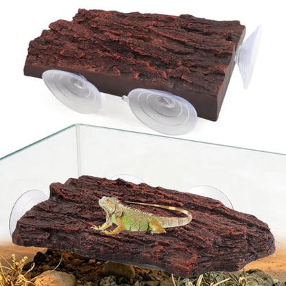 Turtle Basking Platform, Climbing Ramp Bark Turtle Dock for Aquarium | Turtle Tank Decor With 3 Suction Cups, Resting Terrace for Terrapins and Frogs - style: Faux Tree Bark