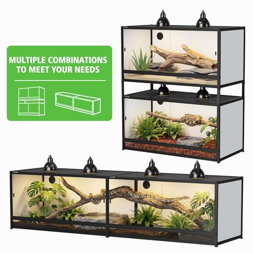 120 Gallon PVC Reptile Enclosure 48"x24"x24" – Large Reptile Tank with Front Sliding Glass Doors & Lock, for Bearded Dragon, Ball Python, Snake - color: Black Frame / White PVC-120 Gallon