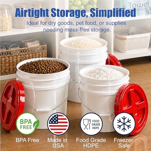 3.5 Gallon Bucket, Food-Grade w/Lid, BPA-Free, Red, 3 Packs | Airtight Gamma Seal Screw-On Lid, Heavy-Duty 90 Mil HDPE Plastic, Food Safe and Durable Container, Bulk Storage, Made in USA - color: Red, size: 3 Packs