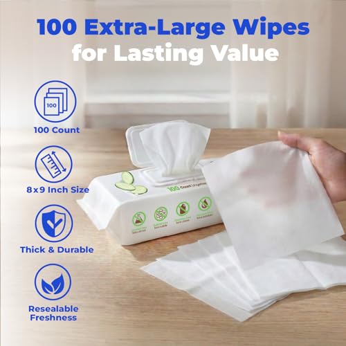 Best Pet Supplies Cleaning Dog Wipes - Refreshing Cucumber, 100 Count | Cucumber Scented, Large 8x9" Pet Wipes, Vitamin E, Puppy & Cat Safe, Gentle Grooming, Resealable Pouch Prevents Drying - color: Refreshing Cucumber, size: 100 Count