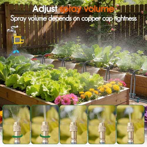 98FT 1/2" Drip Irrigation System Kit with Water Timer for Garden | Automatic Watering System with 20pcs 360° Adjustable Copper Nozzles, irrigation system for garden,Yard, Lawn,Greenhouse