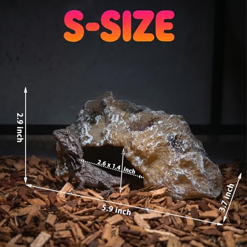 Reptile Hide Rock Cave, Small Resin Corner Hideout for Juvenile Leopard Geckos, Small Geckos, Small Lizards & Juvenile Snakes, Natural Terrarium Tank Decor for Dry or Humid Habitats