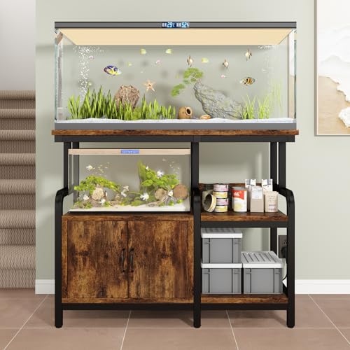 Multi-Tier Aquarium Stand for 20–37 Gallon Fish Tanks, Heavy-Duty 29/30/40 Gallon Fish Tank Stand with Storage Cabinet, Curved Safety Frame, Steel Frame 750 lbs Capacity, Reptile & Terrarium Tank Stand for Home Office