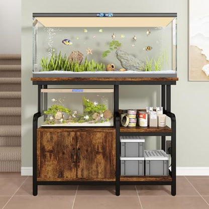 Multi-Tier Aquarium Stand for 20–37 Gallon Fish Tanks, Heavy-Duty 29/30/40 Gallon Fish Tank Stand with Storage Cabinet, Curved Safety Frame, Steel Frame 750 lbs Capacity, Reptile & Terrarium Tank Stand for Home Office