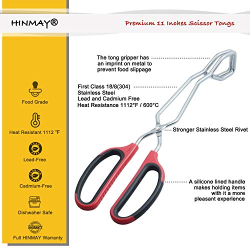 HINMAY Stainless Steel Scissor Tongs 11" Grilling Tongs, Set of 2 - size: 11-Inch