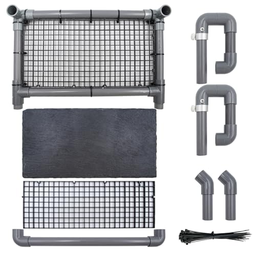 Reptile Tank Accessories, Adjustable Hanging Platform with Plastic Tube and Slate Rock for Tortoise, Bearded Dragon Basking Platform, Tank Accessories for Turtles, Bearded Dragon