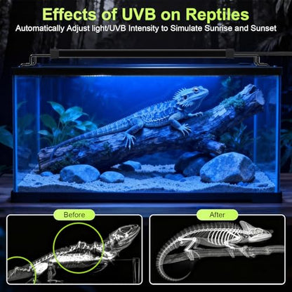8W LED UVB Light for Reptiles Terrarium Light Extendable Reptile Tank Light with Controller ＆Dimming and 5 UVI Modes Full Spectrum Brilliant White Blue Red Lights for Bearded Dragon, Gecko - size: 8W-10IN