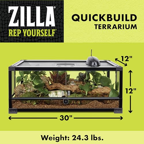 Zilla QuickBuild Reptile 20 Gallon Glass Terrarium Habitat with Swing Door For Geckos, Snakes, Lizards, Frogs, Turtles, and Tortoises, 30" x 12" x 12" - size: 30x12x12