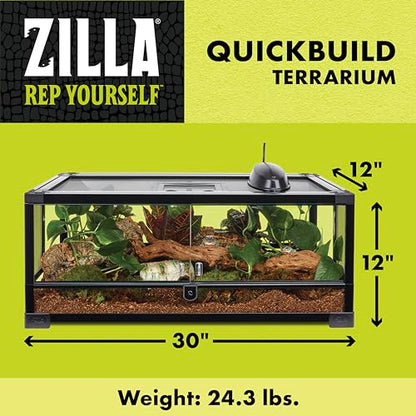 Zilla QuickBuild Reptile 20 Gallon Glass Terrarium Habitat with Swing Door For Geckos, Snakes, Lizards, Frogs, Turtles, and Tortoises, 30" x 12" x 12" - size: 30x12x12