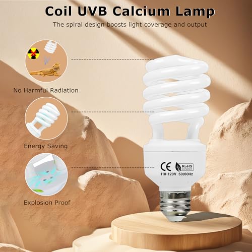 UVB 5.0 13W Desert Reptile Light, Compact Coil UVB Bulb Lamp | Simulates Natural Sunlight, Delivers Strong UVB Rays for Desert Species Like Snakes, Geckos, Lizards & Terrarium Tanks