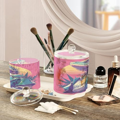 Reptile Peach Tropical Style Clear Plastic Storage Container Jars with lid Bathroom Essentials Decorative storage bins for Cotton Swabs,Cotton Pads,Floss Picks,Paper Clips,Hair Clips 2 Pack
