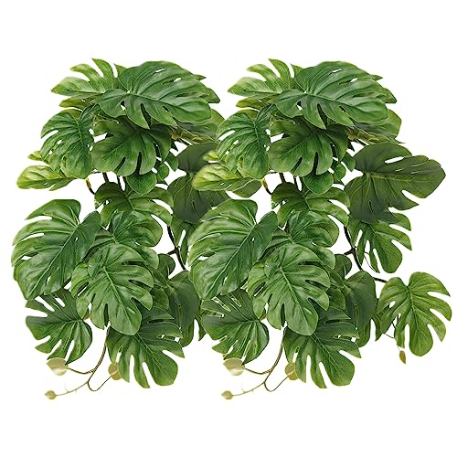 2Pack Reptile Plants for Terrarium, Fake Monstera with Suction Cups | Fits Snake Gecko Lizard Ball Python Amphibian Habitat Décor - color: A-fake Monstera