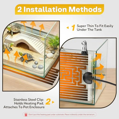 14 W Reptile Heat Pad 11 x 5.9 Inch Reptile Heating Pad Under Tank Terrarium Safe Fast Heating Mat Heat Mat for Turtles Frogs Snakes Lizards Geckos Hermit Crabs Spiders & Other Reptiles - size: upgrade 14W ( 11 x 5.9 Inch)