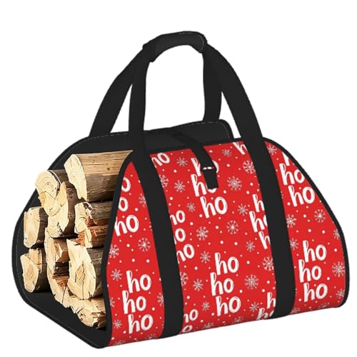 AMRANDOM Santa Claus Laugh Christmas Firewood Log Carrier Tote Outdoor Large Capacity Firewood Carrier Bag with Handles - color: Color1027
