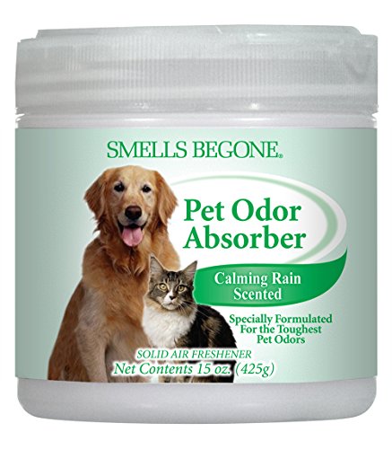 SMELLS BEGONE 15oz Gel Odor Eliminator - Absorb & Remove Tough Odors in Pet Areas, Bathrooms, Basements, Garage, Cars, RVs & Boats - Eliminate Odors Quickly (1-Pack, Pet Calming Rain) - size: 15 Ounce (Pack of 1)