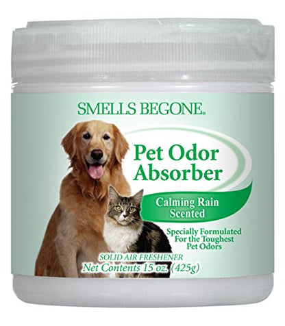 SMELLS BEGONE 15oz Gel Odor Eliminator - Absorb & Remove Tough Odors in Pet Areas, Bathrooms, Basements, Garage, Cars, RVs & Boats - Eliminate Odors Quickly (1-Pack, Pet Calming Rain) - size: 15 Ounce (Pack of 1)
