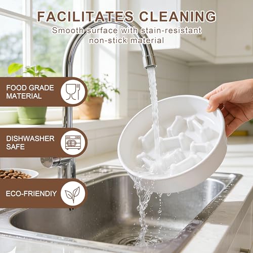 Ceramic Slow Feeder Dog Bowls, Ceramic Slow Feeder Maze Dog Food Bowl, Slow Eating Dog Bowl and Slow Feeder Dog Bowl Anti-Choking for Daily Pet Feeding （White Bone） - color: White Bone