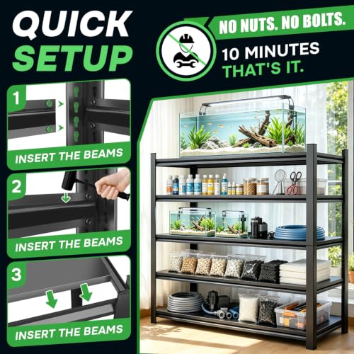 Aquarium Stand Fish Tank Stand 1600LBS Metal Shelving Adjustable Heavy Duty Storage Shelves Display Shelves Utility Shelf for Turtle Tank, Reptile Terrarium, 63" H×45.28" W×19.69" D, Black - size: 63" H×45.28" W×19.69" D