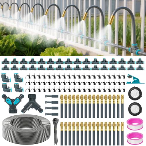 360°Adjustable Drip Irrigation System,200FT Irrigation System for Garden | 32 Copper Nozzles,141Pcs Automatic Misting Sprinkler,5/16"Tubing, Ideal for Raised Bed,Patio, Lawn, and Yard Care Projects - size: 200Ft