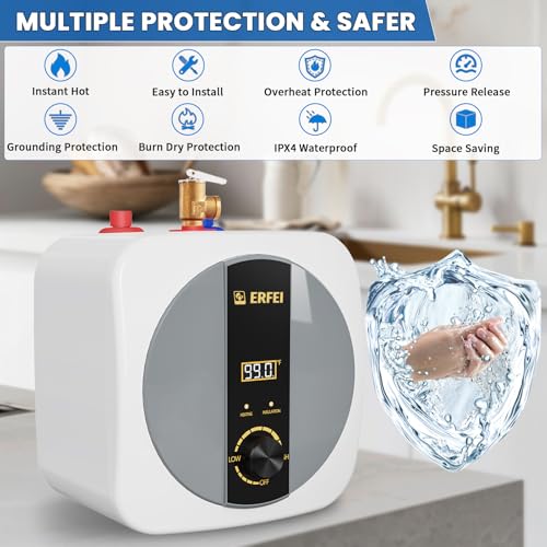 2.5 Gallon Electric Mini Tank Water Heater, 110V 1500W Under Sink Instant Hot Water Heater with Digital Display, Pressure Relief Valve for RV, Camper, Kitchen, Garage, Food Truck