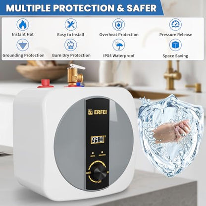2.5 Gallon Electric Mini Tank Water Heater, 110V 1500W Under Sink Instant Hot Water Heater with Digital Display, Pressure Relief Valve for RV, Camper, Kitchen, Garage, Food Truck